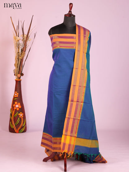 Blue & Mustard -Narayanpet top & dupatta combo