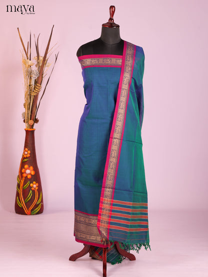 Blue & Red-Narayanpet top & dupatta combo