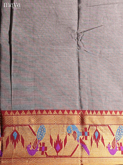 Grey & Maroon -Narayanpet top & dupatta combo