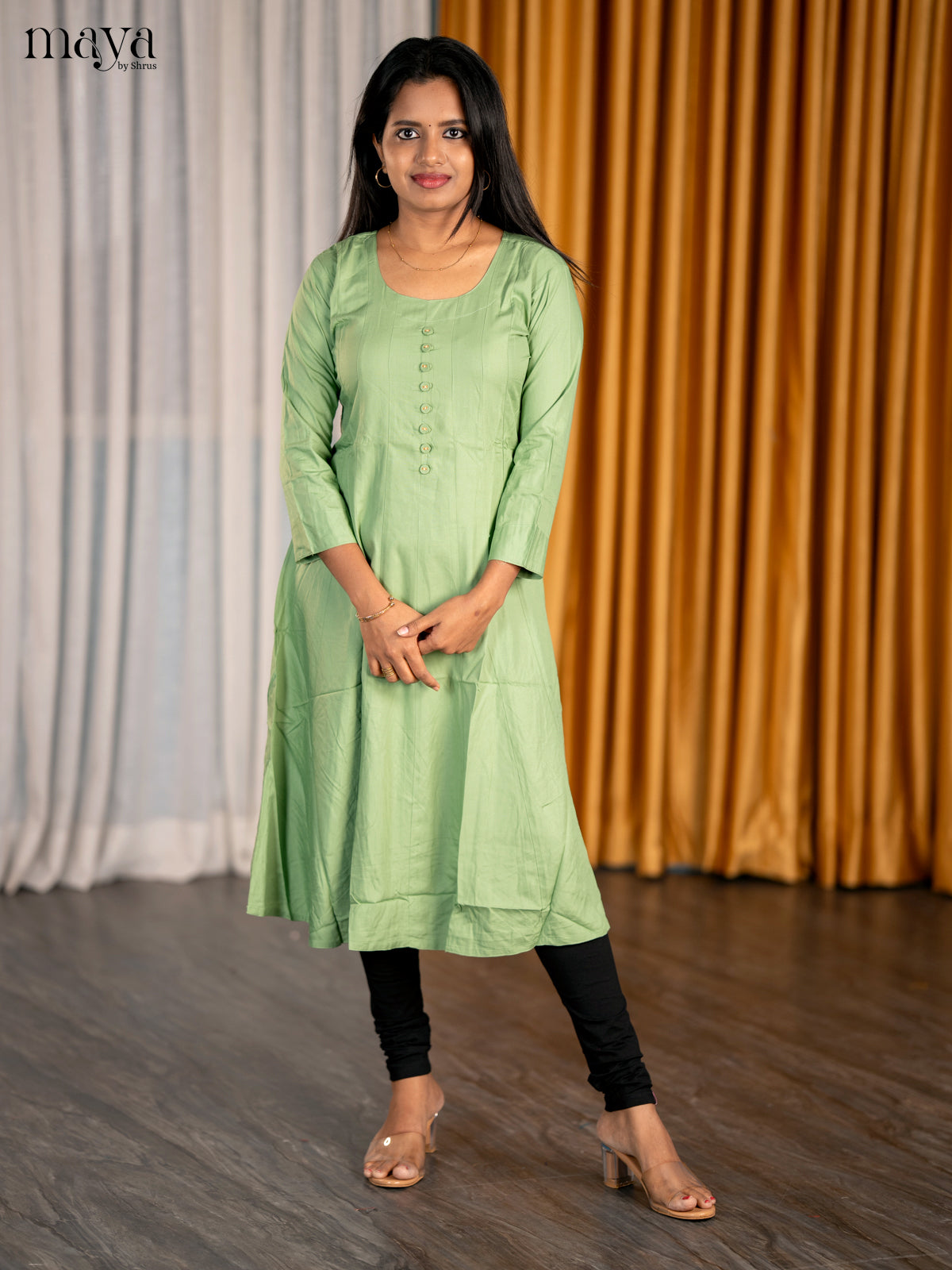 Breezy Light Green A Line Kurti With Round Neck