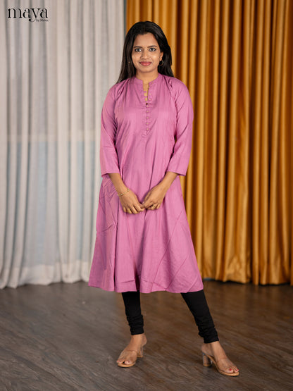 Exquisite Mauve A Line Kurti With Mandarin Collar