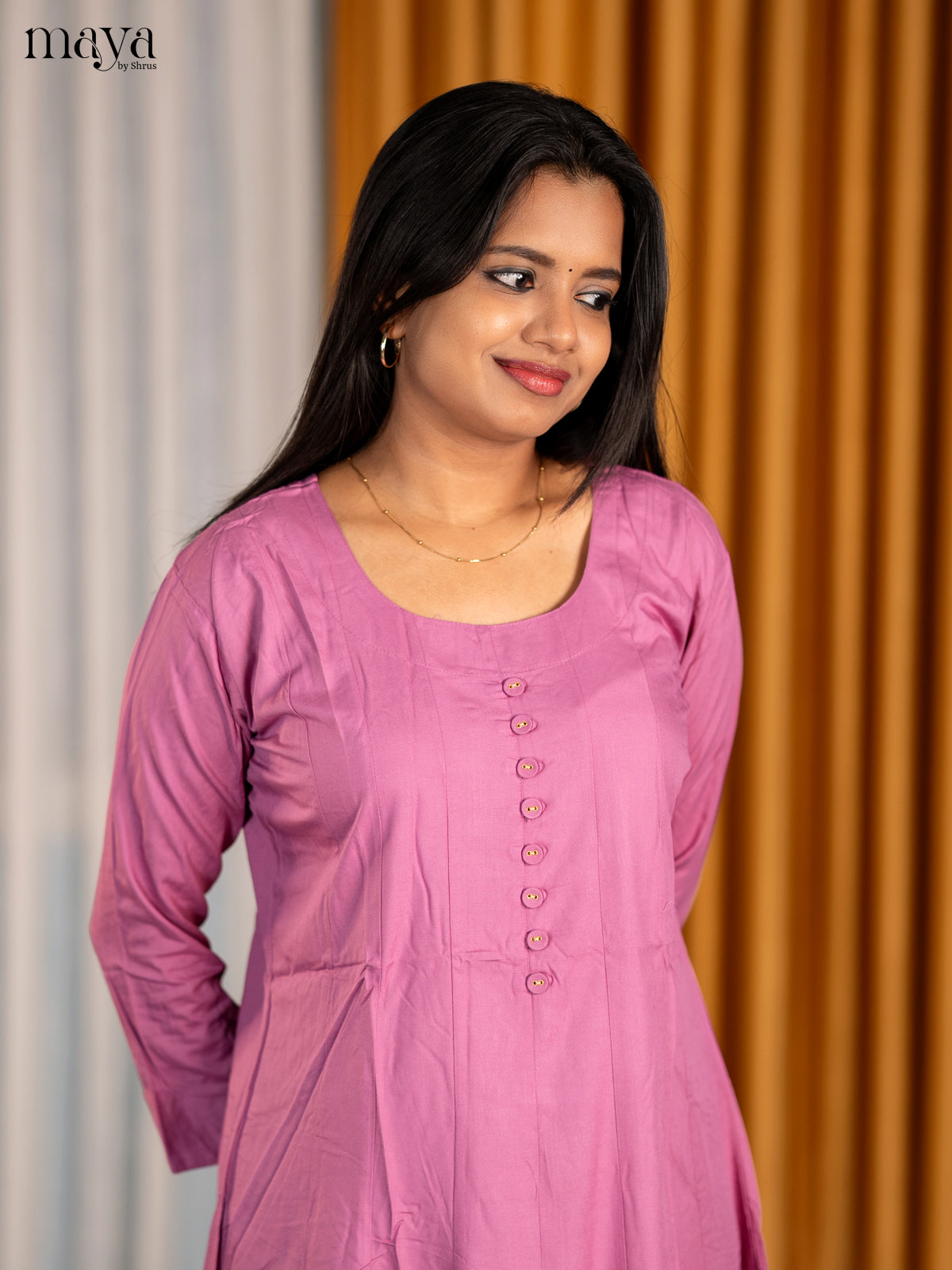 Stylish Mauve A Line Kurti With Round Neck