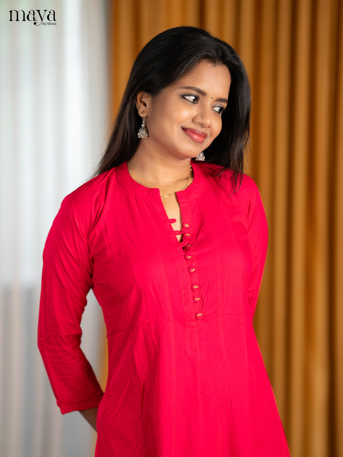 Exquisite Hot Pink A Line Kurti With Mandarin Collar