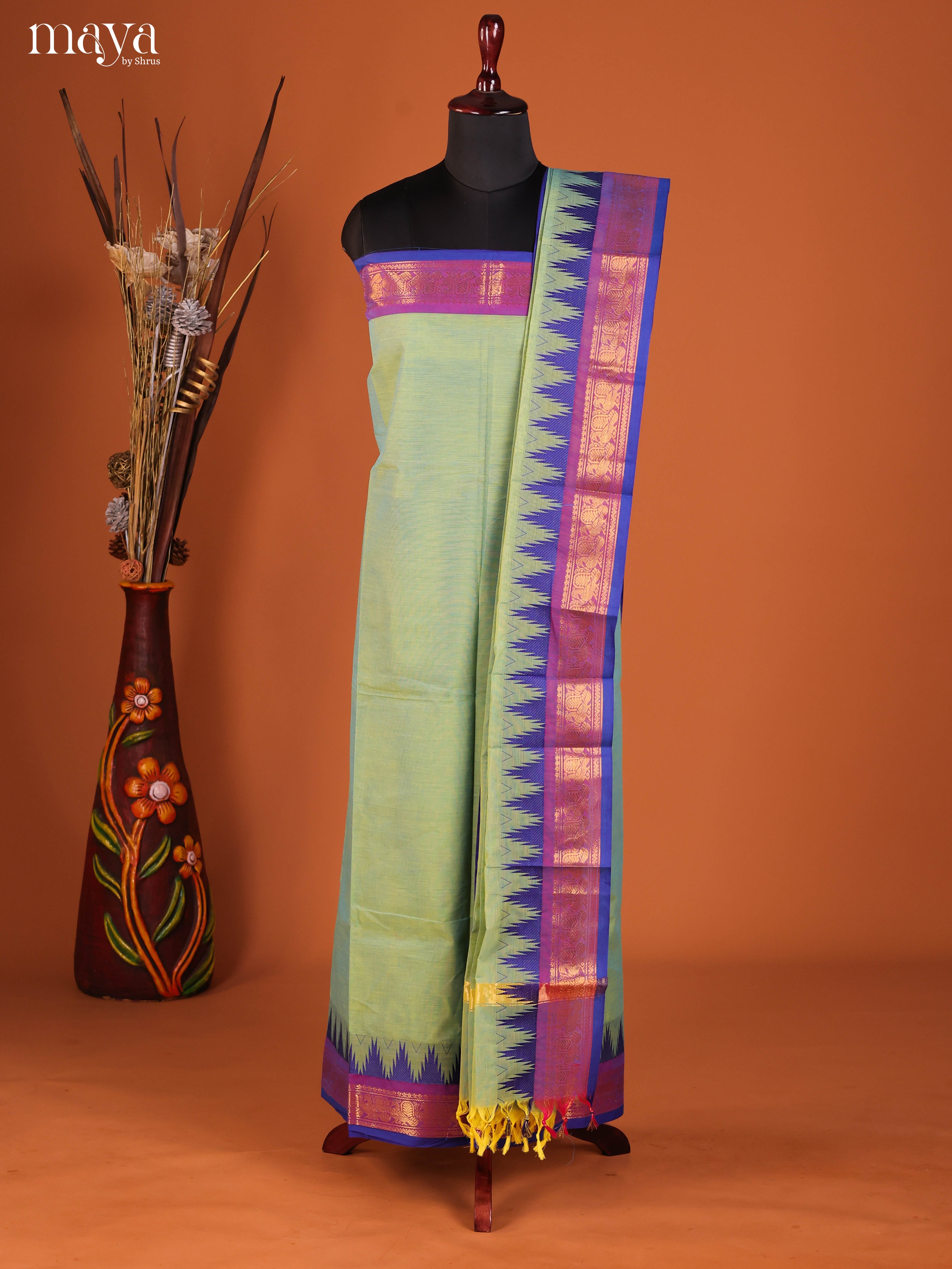 Light Green & Blue -chettinad top & dupatta combo