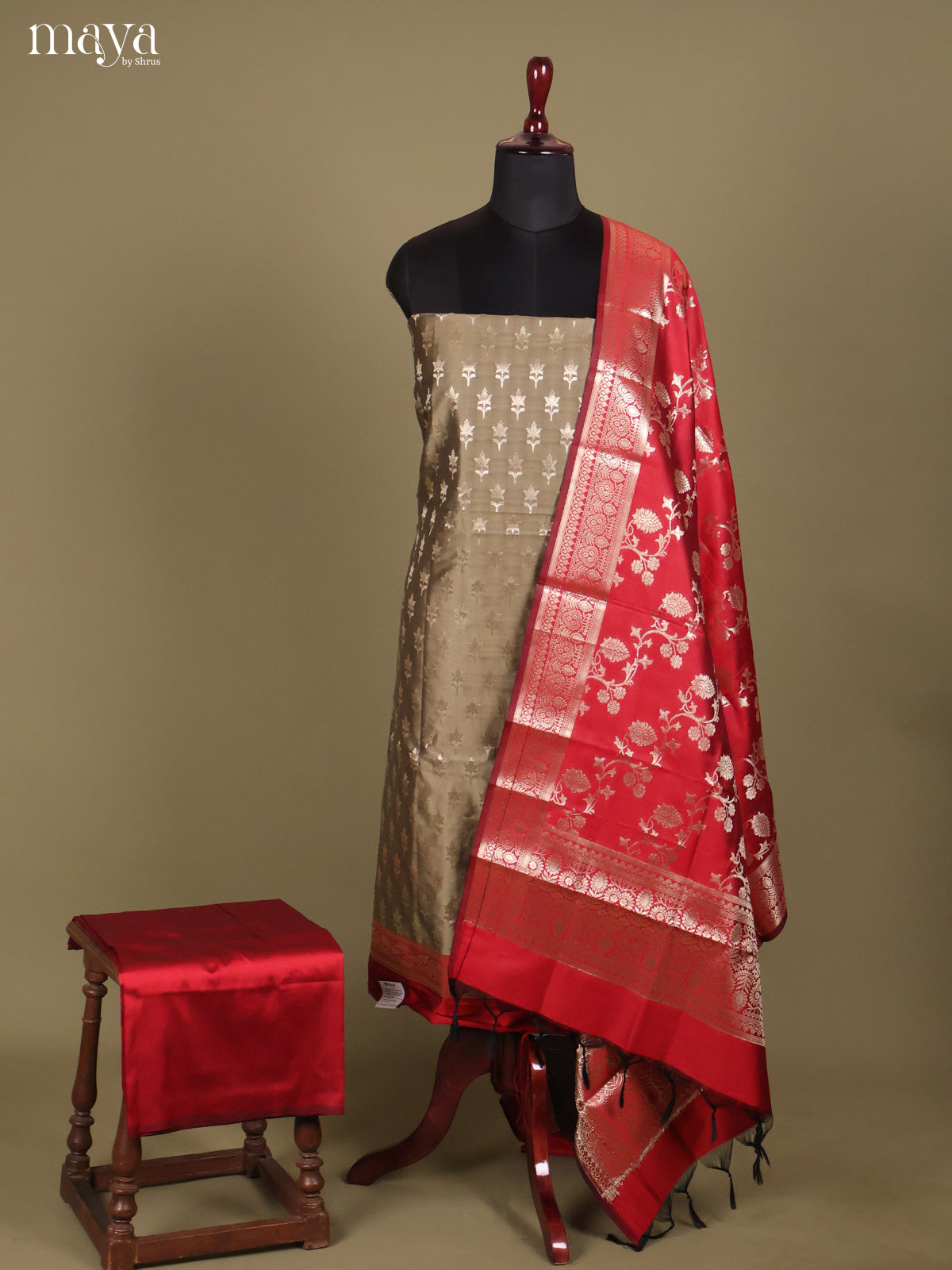 MDH18042-Semi banaras salwar Unstitch