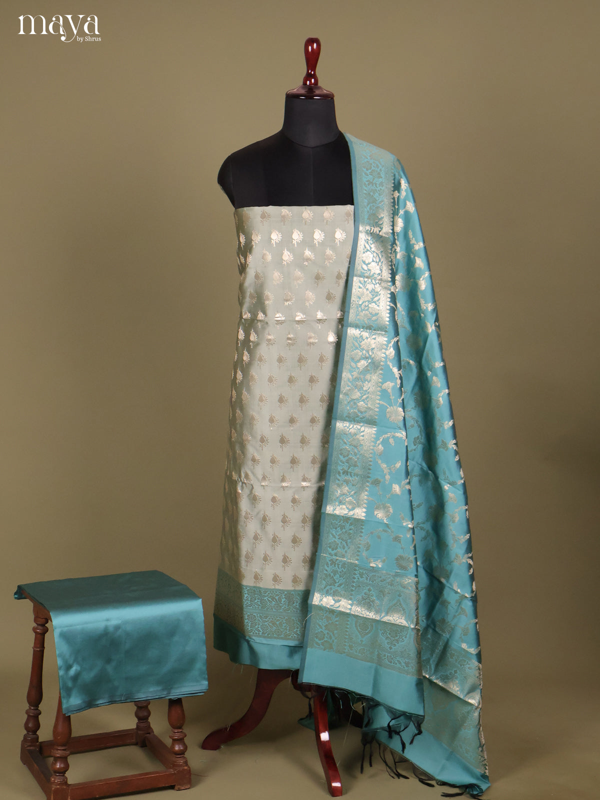 MDH18043-Semi banaras salwar Unstitch