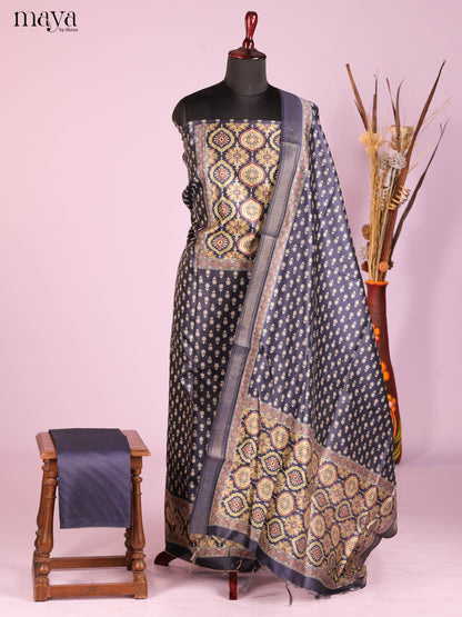 Blue-Semi Tussar Salwar Unstitch