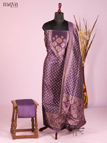 Classy Purple Semi Tussar Salwar Material With Traditional Prints