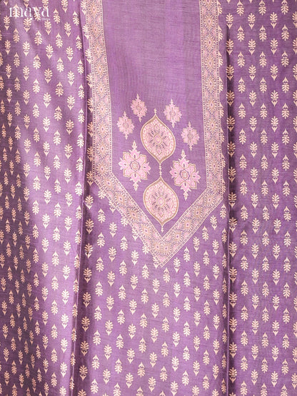 Classy Purple Semi Tussar Salwar Material With Traditional Prints