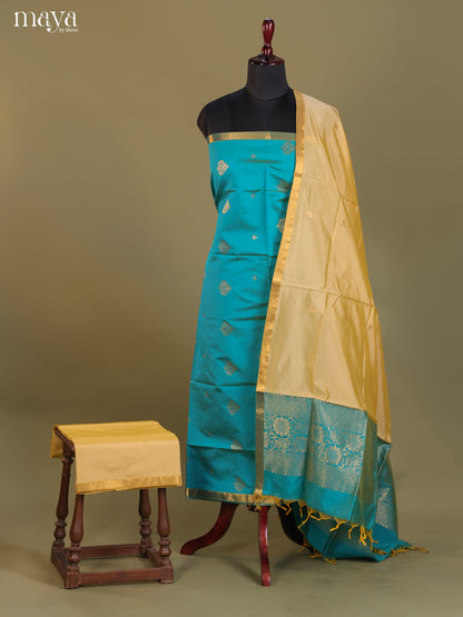 Blue & Cream-semi softsilk salwar Unstitch