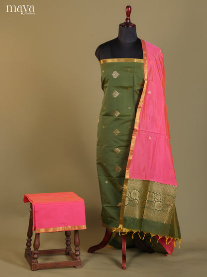Green & Pink -semi softsilk salwar Unstitch
