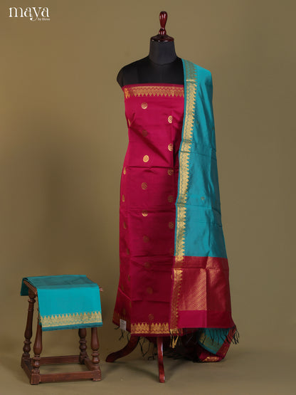 Dark Pink & Blue-semi softsilk salwar Unstitch
