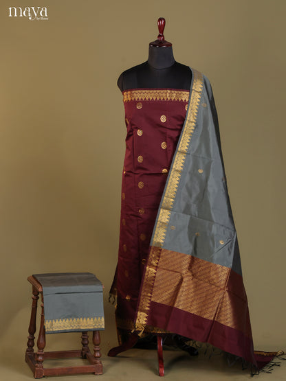 Maroon & Grey-semi softsilk salwar Unstitch