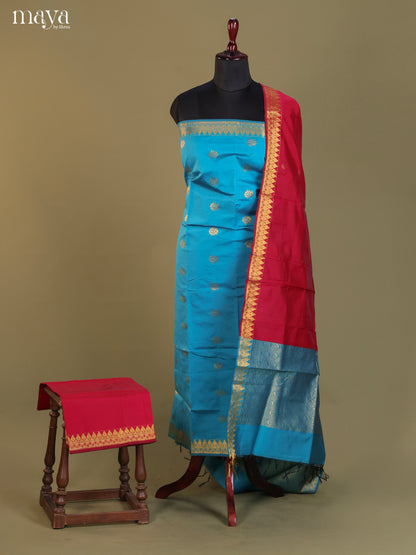 Blue & Red-semi softsilk salwar Unstitch