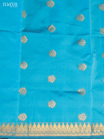 Blue & Red-semi softsilk salwar Unstitch