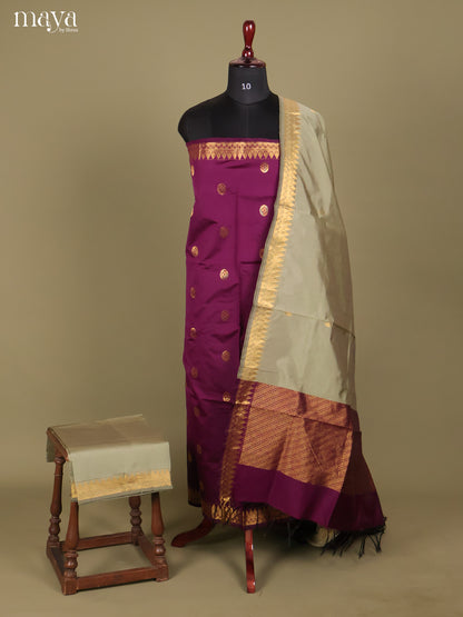 Purple & Grey-semi softsilk salwar Unstitch
