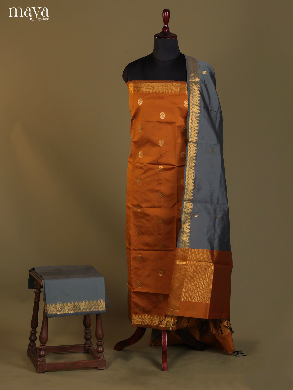 Mustard & Grey-semi softsilk salwar Unstitch