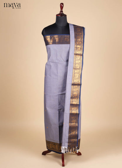 Light Blue & Blue-Narayanpet top & dupatta combo