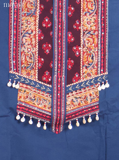 Blue & Red-Ajrakh Salwar Unstitch