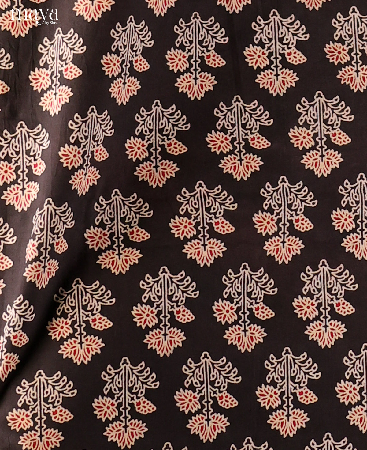 Mystique Black Ajrakh Cotton Salwar Suit Material With Maroon Dupatta