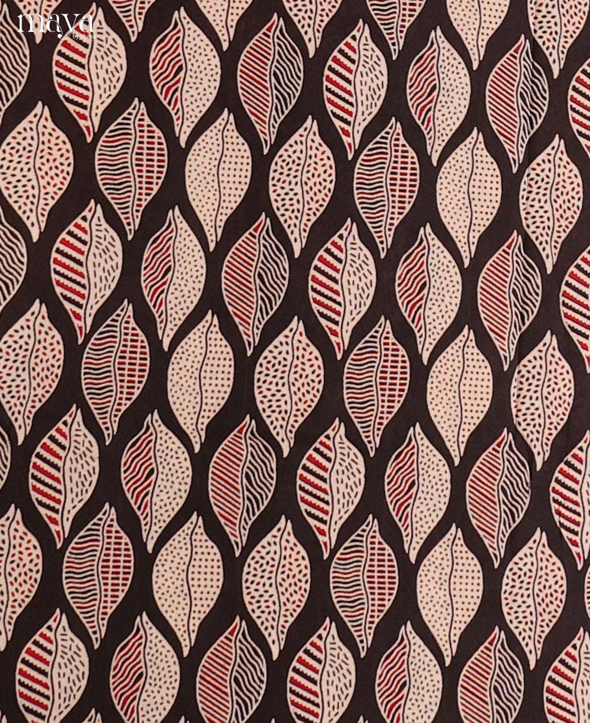 Artistic Black Ajrakh Suit Material With Leaf Prints & Red Dupatta