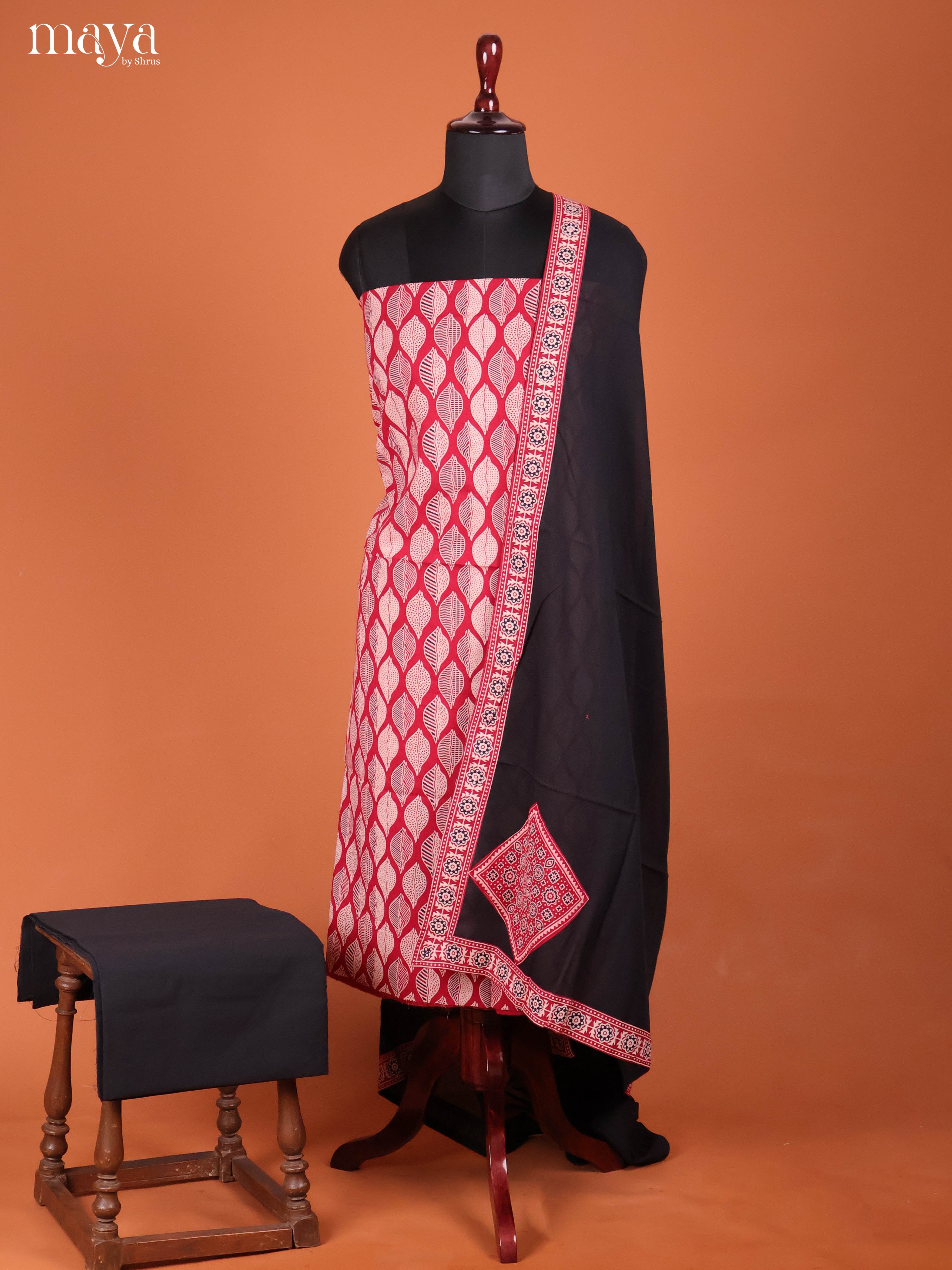 Red & Black-Ajrakh Salwar Unstitch