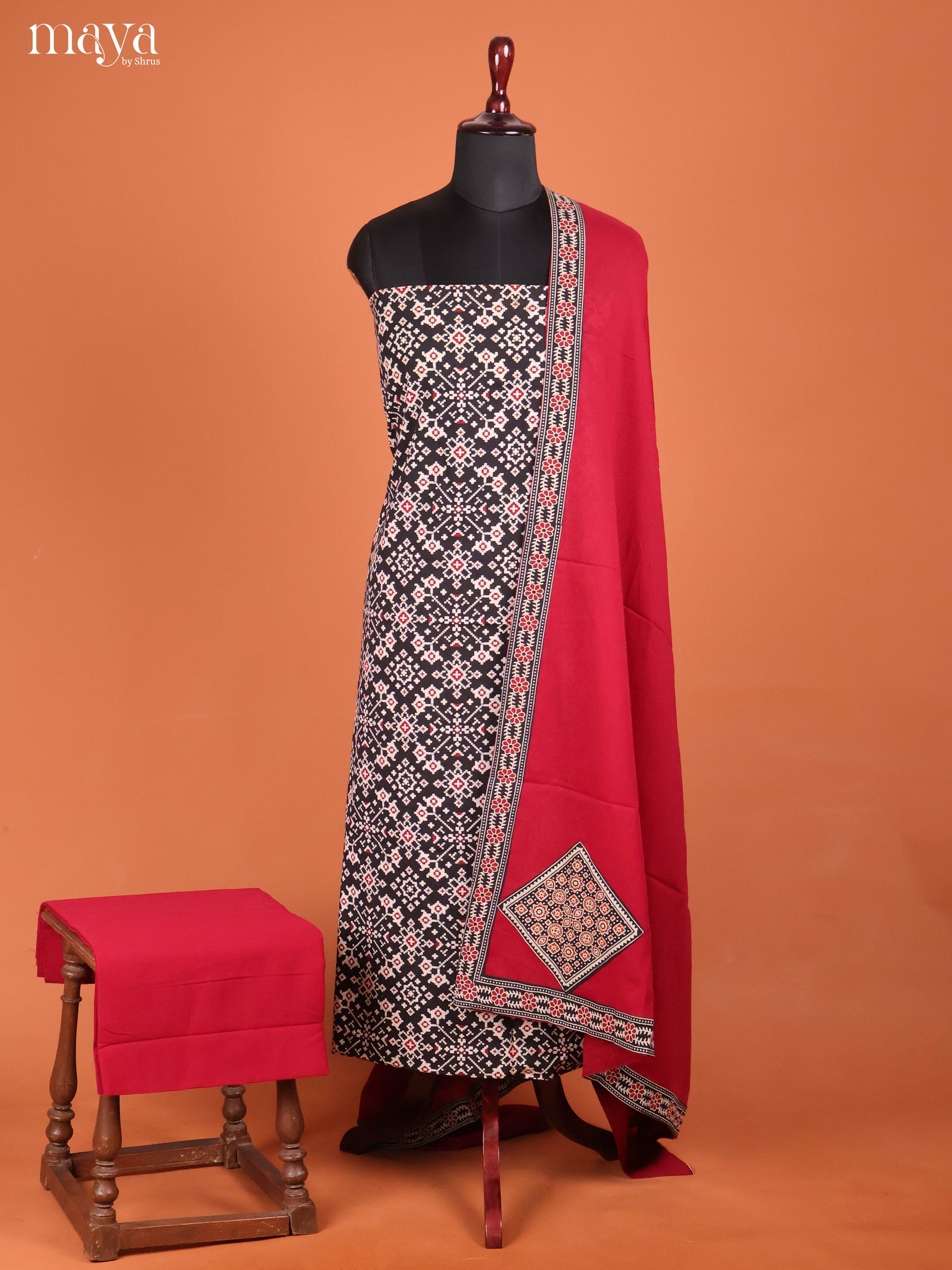 Black & Red -Ajrakh Salwar Unstitch