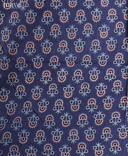 Regal Navy Blue Ajrakh Salwar Material With Black Dupatta
