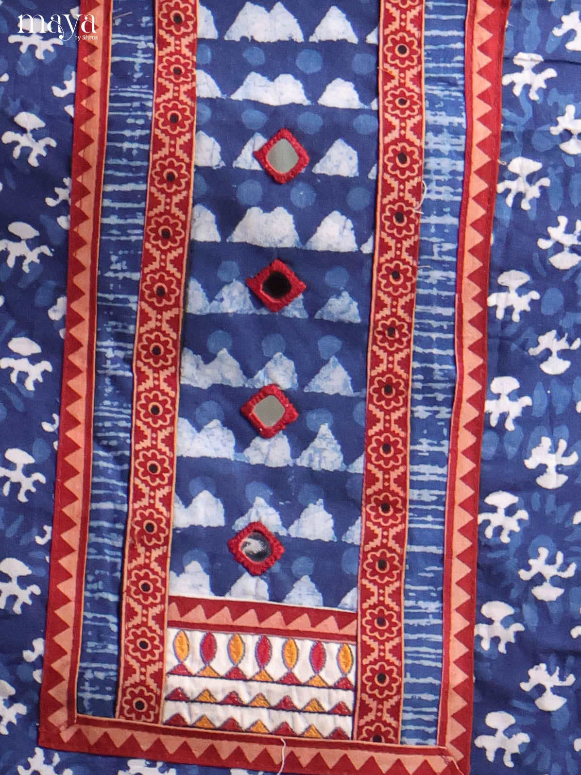 Pretty Blue Ajrakh Cotton Salwar Suit Material With White Dupatta