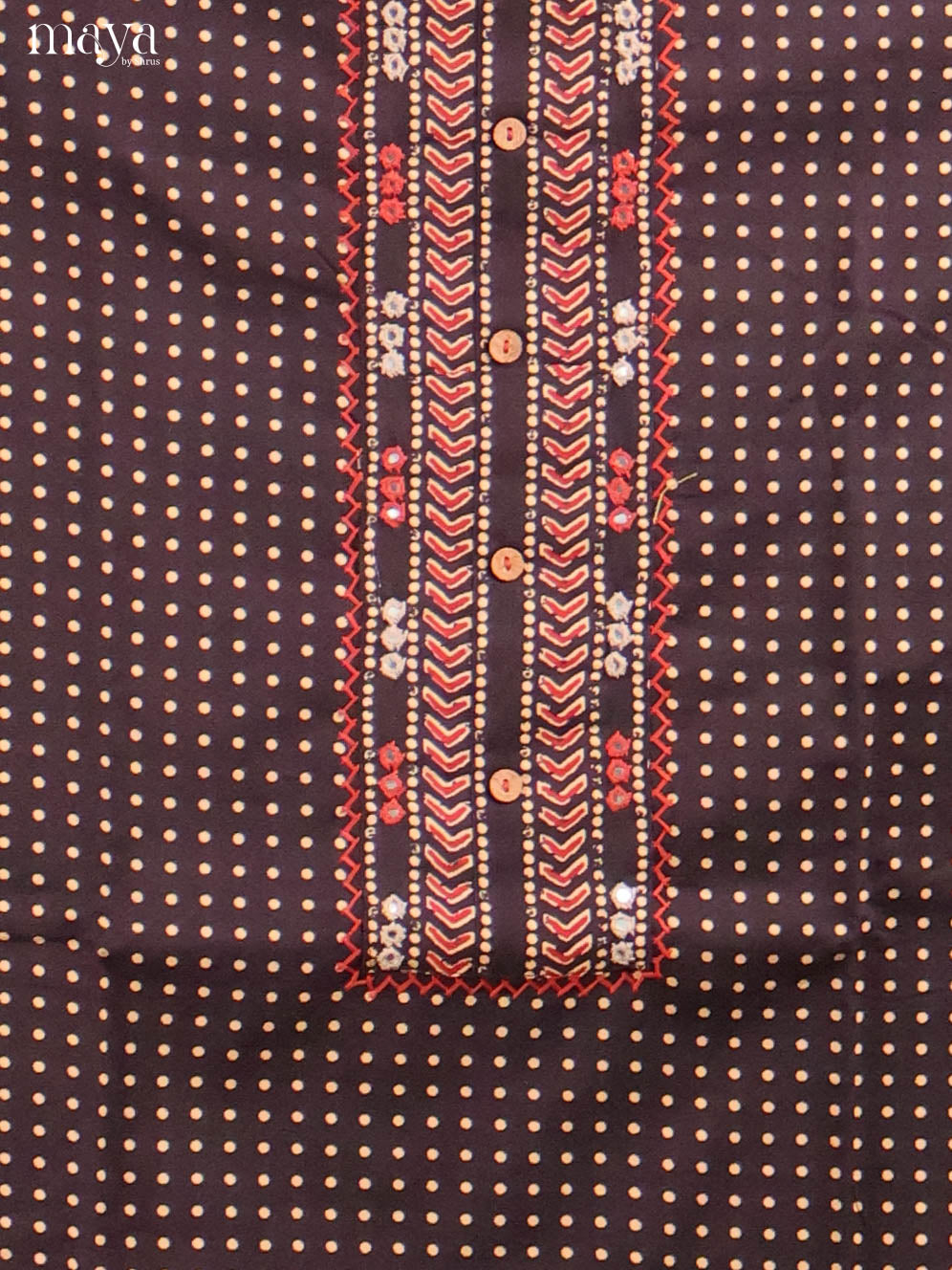 Striking Black Cotton Unstitched Salwar Suit Set With Polka Dot Prints