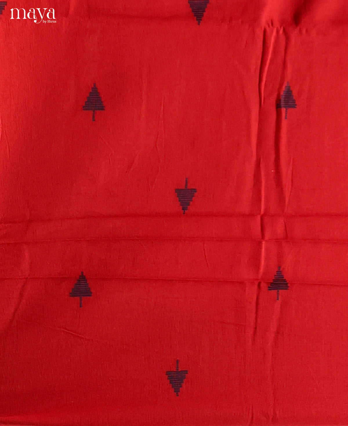 Striking Red Minimalist Woven Cotton Salwar Set Material With Tree Motifs