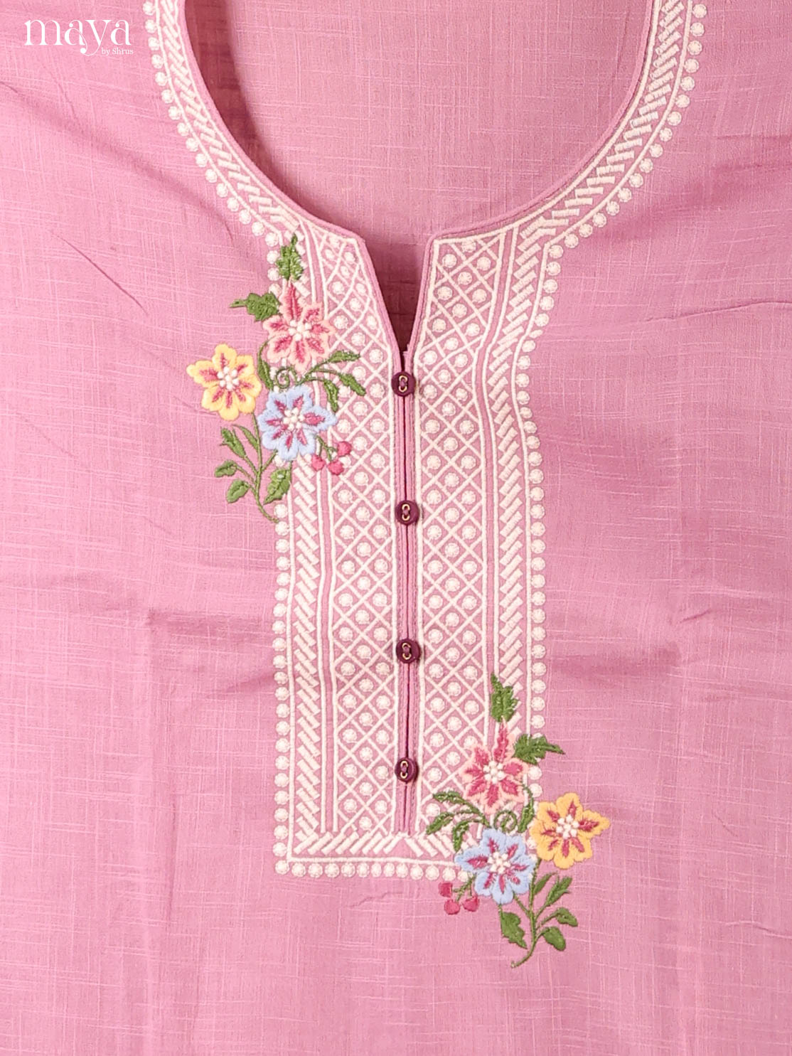 Pretty Pink Cotton Unstitched Salwar Suit Set With Embroidered Details