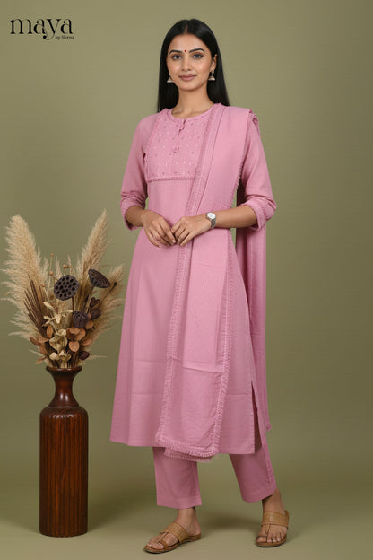 Pink A-line Readymade Salwar with Embroidered Design-mdi06078