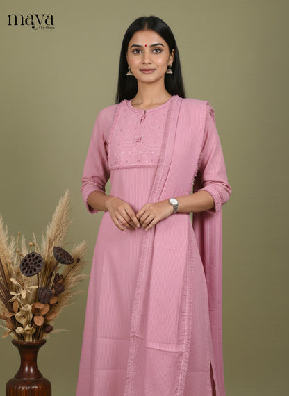 Pink A-line Readymade Salwar with Embroidered Design-mdi06078