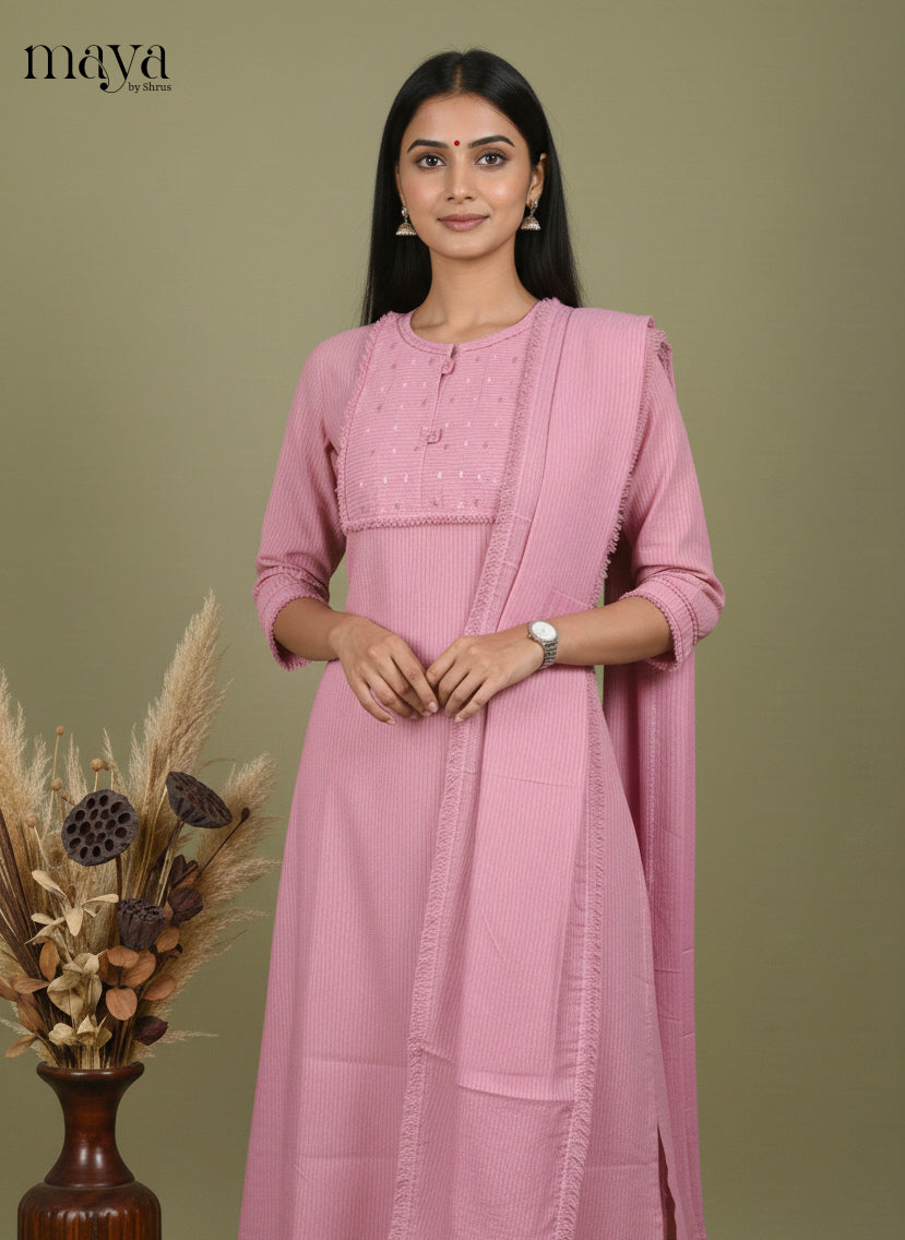Pink A-line Readymade Salwar with Embroidered Design-mdi06078