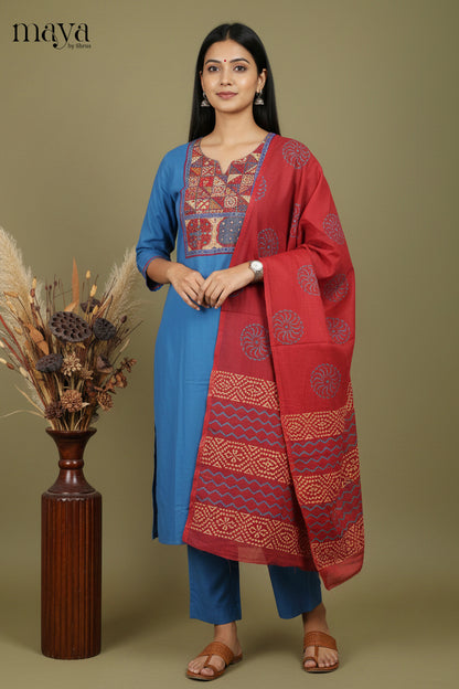 Blue Readymade Salwar with Embroidered Design-mdi06085