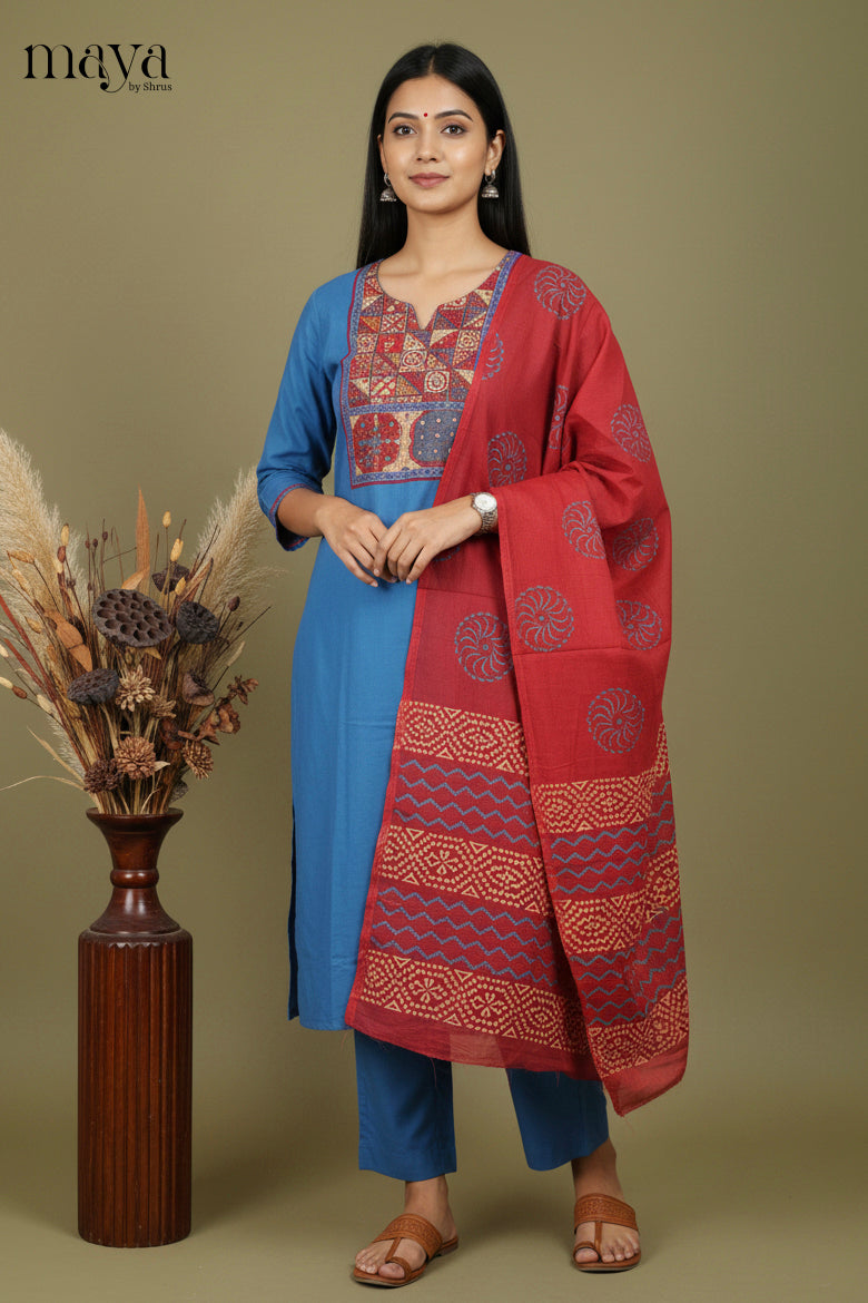 Blue Readymade Salwar with Embroidered Design-mdi06085