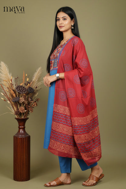 Blue Readymade Salwar with Embroidered Design-mdi06085