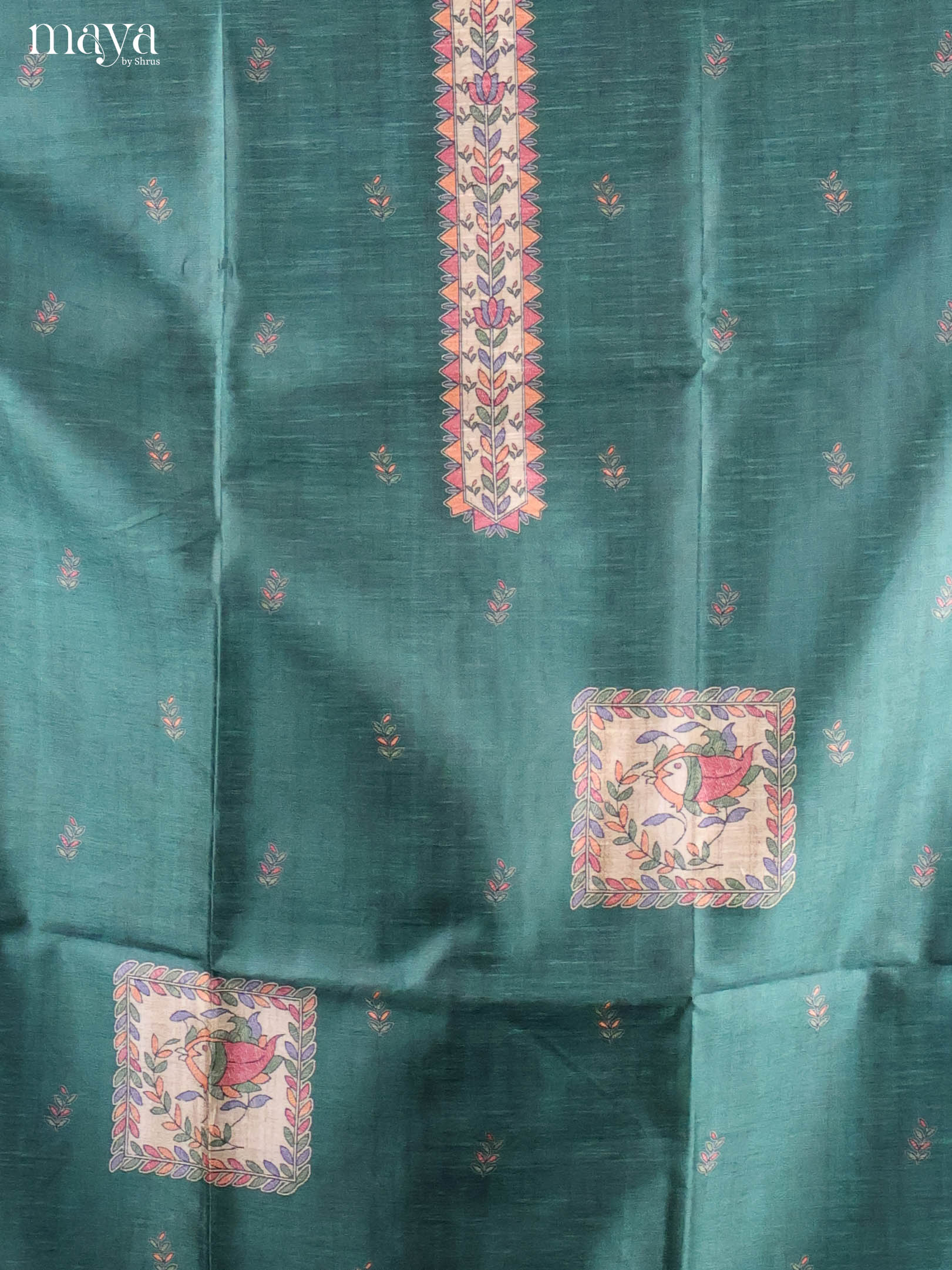 Ravishing Teal Green Semi Tussar Salwar Material With Kalamkari Prints