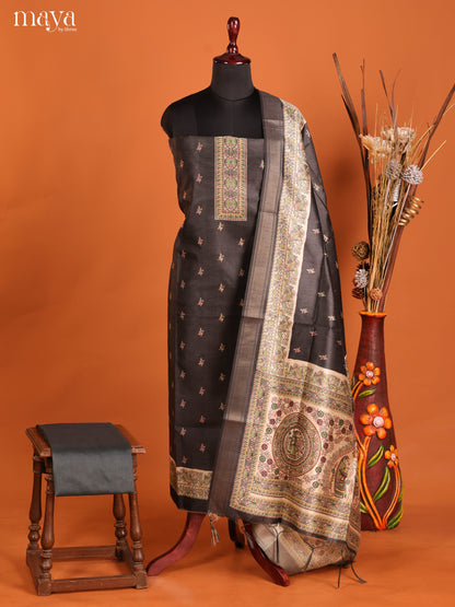 Black -Semi Tussar Salwar Unstitch