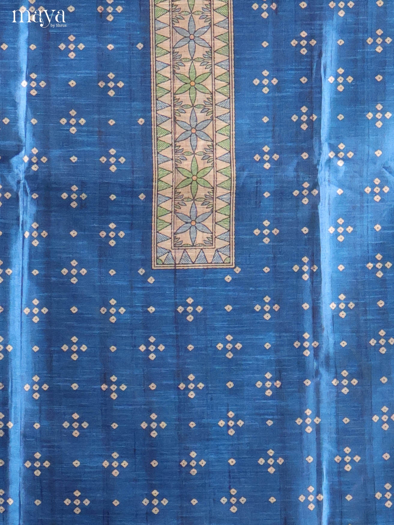 Serene Blue Semi Tussar Salwar Material With Madhubani Prints