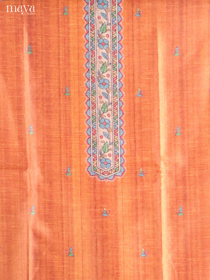Elegant Brick Semi Tussar Salwar Material With Madhubani Prints
