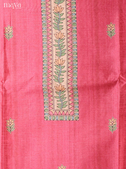 Bold Fuchsia Pink Semi Tussar Salwar Suit Material With Printed Buttas