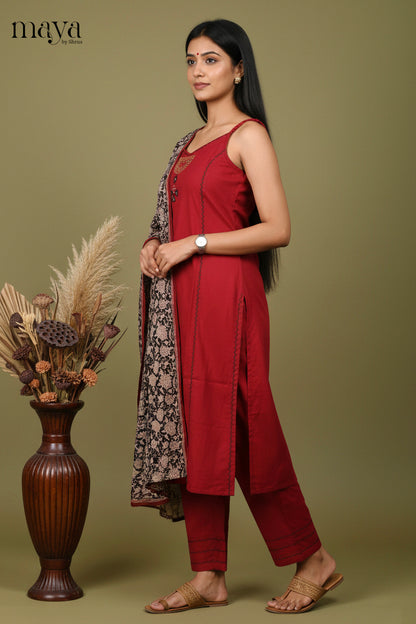 Red Readymade Salwar with Embroidered Design-mdi15014