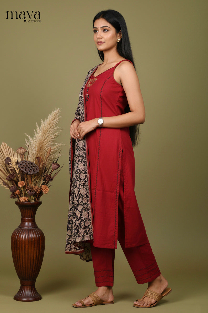 Red Readymade Salwar with Embroidered Design-mdi15014
