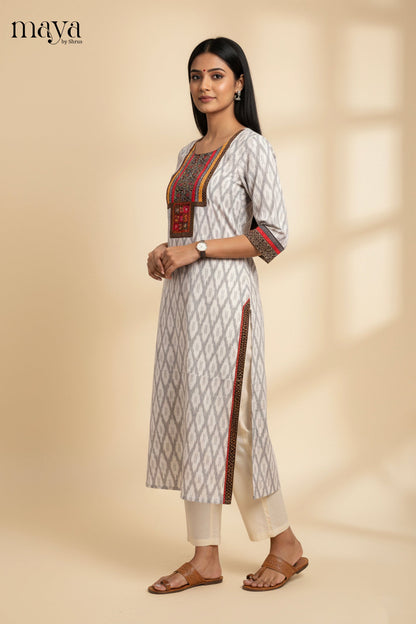 Off-white Readymade Kurti with Printed Design-mdi15016