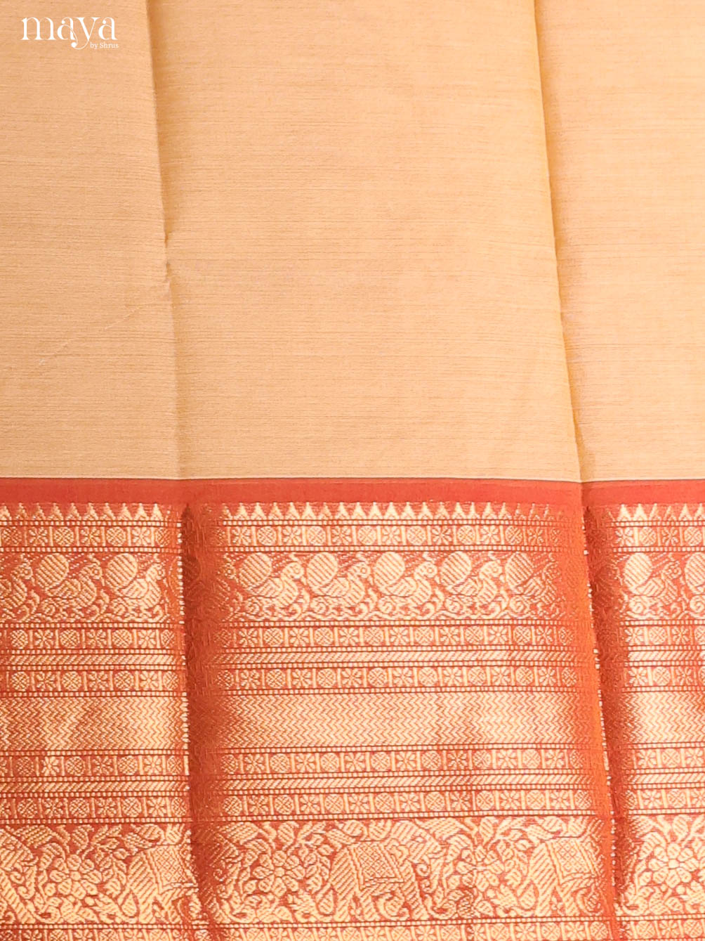Graceful Beige Chettinad Cotton Top & Dupatta Set With Orange Zari Border