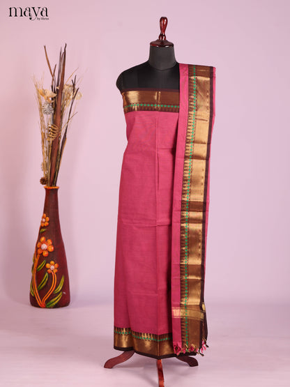 Exquisite Soft Pink Chettinad Top & Dupatta Material With Zari Border