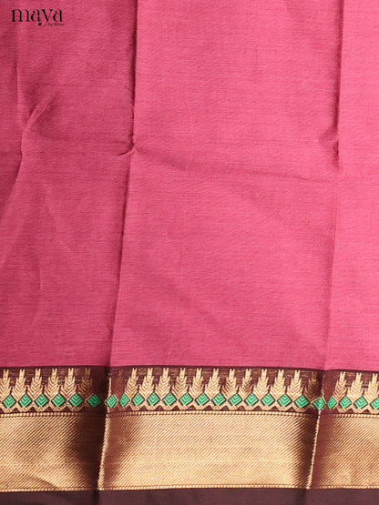 Exquisite Soft Pink Chettinad Top & Dupatta Material With Zari Border