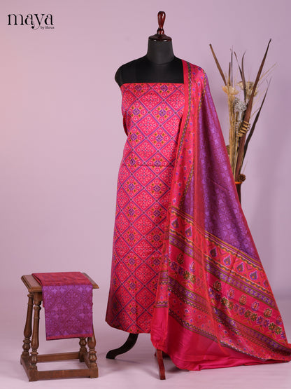 Exquisite Pink Semi Patola Salwar Suit Material With Floral & Geometric Motifs
